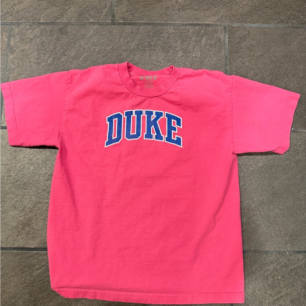 Classic Hot Pink Duke Graphic Tee with Blue Lettering